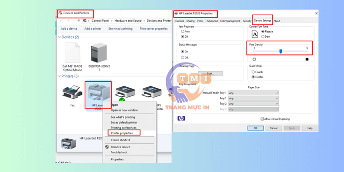 Giao diện cài đặt chế độ in tiết kiệm Draft Mode giúp giảm đáng kể lượng mực tiêu thụ